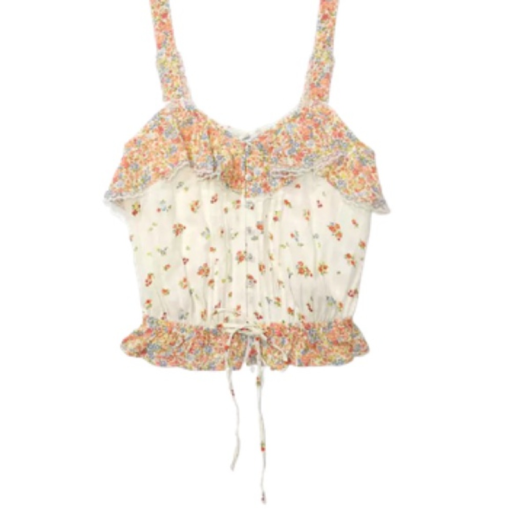 American Eagle Outfitters Orange Ruffled Smocked Tank Top